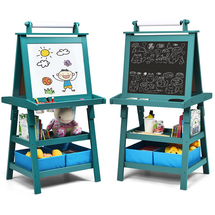  3 in 1 Double-Sided Storage Easel, Blue - Costzon
