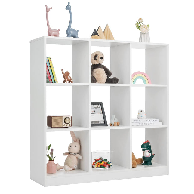Costzon Toy Organizers and Storage, Wooden White 9-Cube Kids Bookcase for Books Toys Display Organization