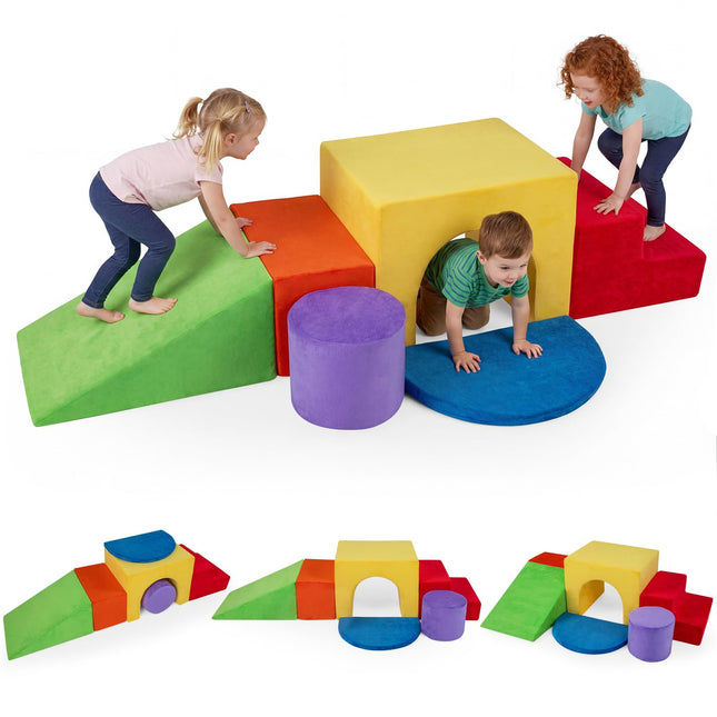 Costzon 6 PCS Foam Climbing Blocks | Velvet Indoor Climb & Crawl Activity Playset