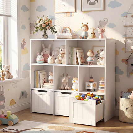 Costzon Kids Bookshelf w/5 Open Cubbies & Hidden Wheels