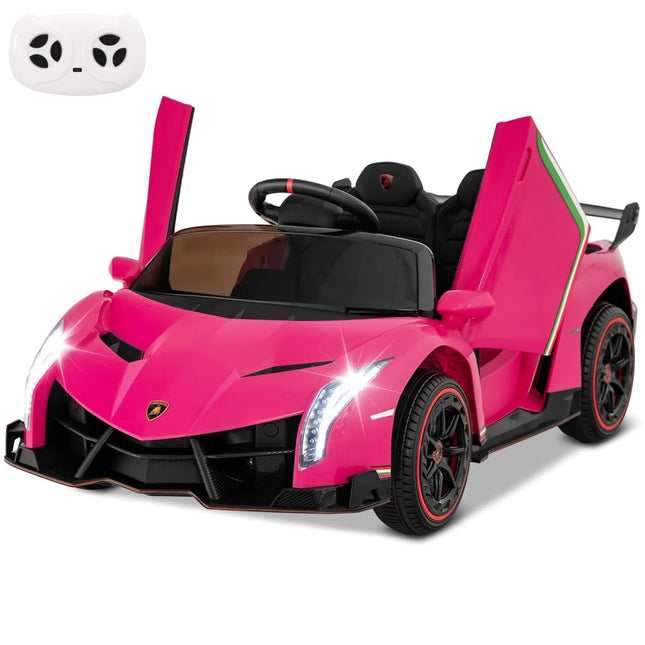 Costzon Pink Lamborghini Ride on Car, 12V Battery Powered 4WD Lambo Kids Car with Remote Control