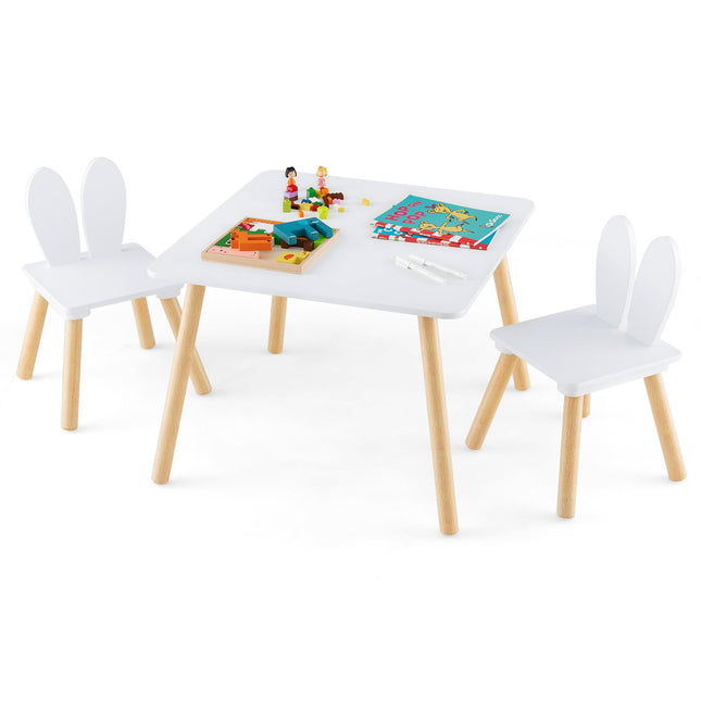 Costzon Kids Table and Chair Set, 3 Pieces Wooden Activity Play Table & 2 Cute Rabbit