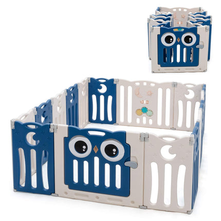 Costzon Foldable Baby Playpen, 14-Panel Baby Fence with Lock Door