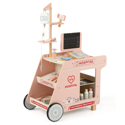 Costzon Kids Wooden Doctor Cart Pretend Medical Station Toy Set