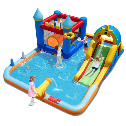 BOUNTECH Inflatable Water Slide w/Splash Pool Basketball Hoop Football Game for Kids 3-12