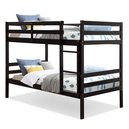 Costzon Twin Bunk Bed, Solid Hardwood Twin Over Twin Bed for Kids with Ladder and Safety Rail
