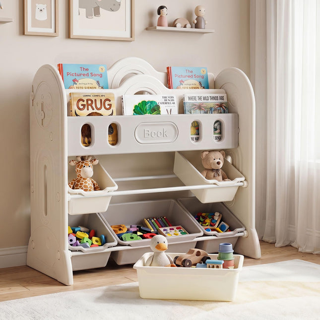 Costzon Kids Bookshelf & Toy Storage Organizer | Space-Themed HDPE Corner Book Case