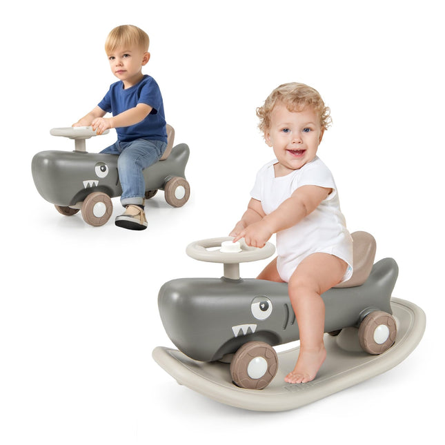 BABY JOY 3 in 1 Rocking Horse, Ride On Push Car for Toddlers, Shark Rocking Sliding Toy Set for Boys Girls