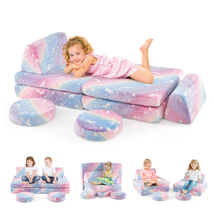 Costzon Kids Couch Set Convertible, Toddler Chair Glow in The Dark, Folding Children Sofa Couch