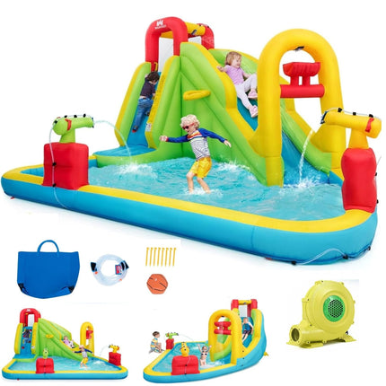 BOUNTECH 7-in-1 Giant Water Slide Bouncer Park with Tunnel & 2 Water Cannons