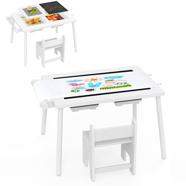 Costzon Kids Table and Chair 6 in 1 Sensory Desk Set w/Storage Bins