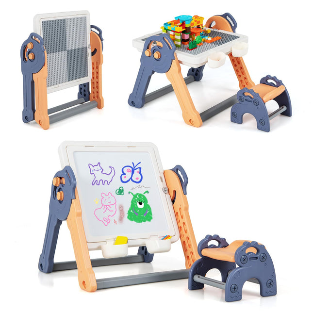 Costzon 6-in-1 Kids Table & Chair Set, Folding Art Easel, Activity Table for Sand & Water