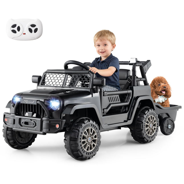 Costzon Kids UTV Car with Detachable Trailer 12V Battery Powered Off- Road UTV Ride