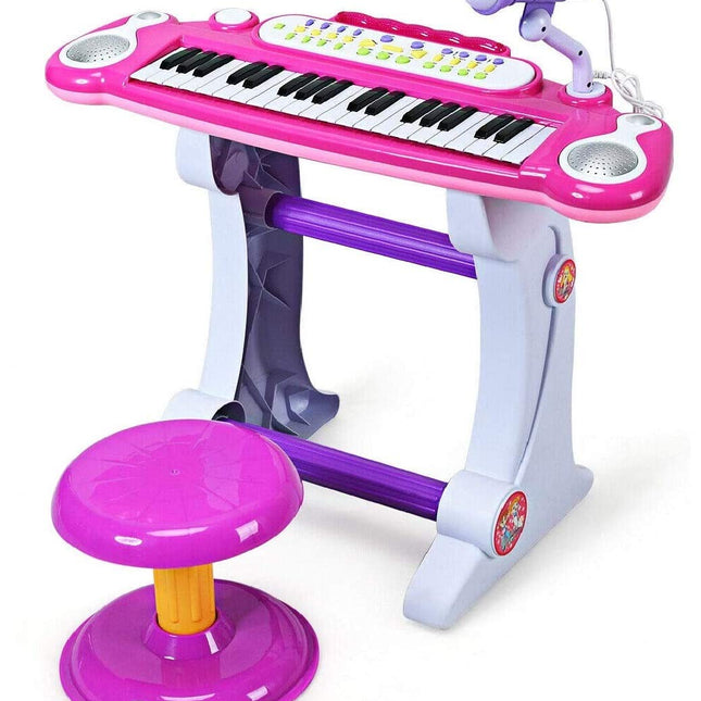 Costzon Electronic Keyboard 37-Key Piano, Musical Piano w/Record and Playback for Kids, Working Microphone & Stool