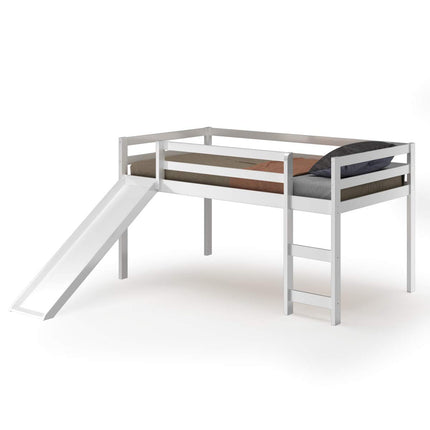 Costzon Twin Loft Bunk Bed with Slide, Built-in Ladder and Guard Rail, Kids Solid Wood Low Bunk Bed Frame