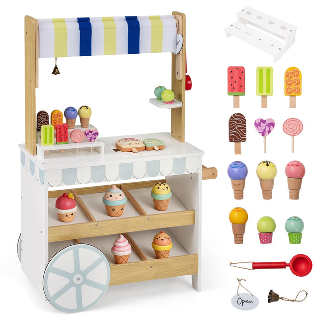 Costzon Kids Ice Cream Cart | 2-in-1 Grocery Store Playset w/Display Shelves