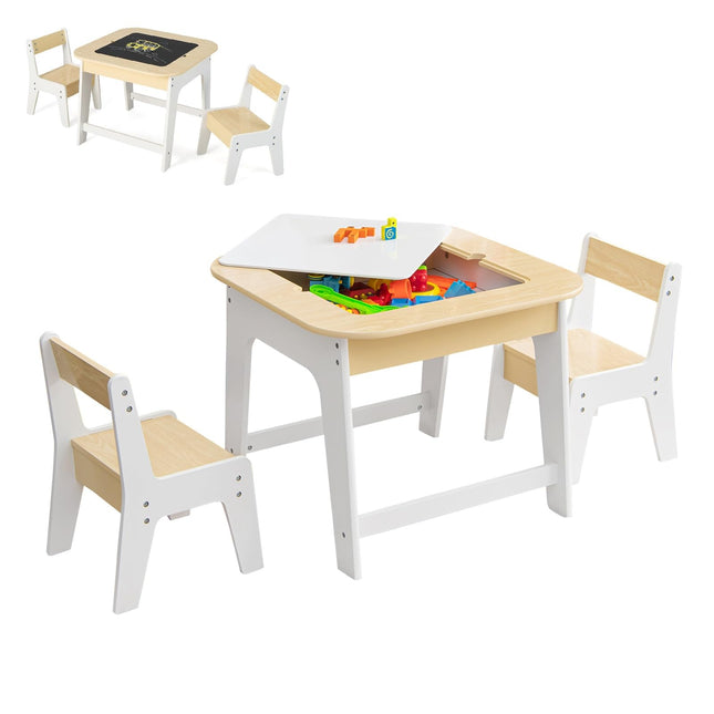 Costzon Kids Table and Chair Set, 3-in-1 Wooden Activity Table with Removable Tabletop