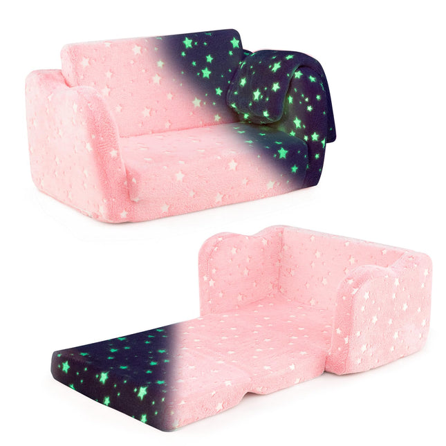 Costzon Kids Couch with Blanket, Glow in The Dark, Folding Toddler Sofa Chair