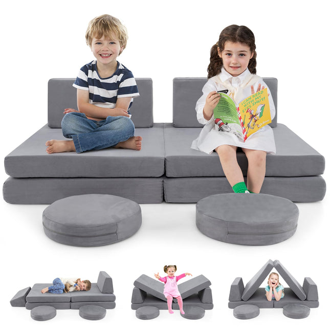 Costzon Modular Kids Play Couch, 6 PCS Toddler Creative Imaginative Furniture Play Set