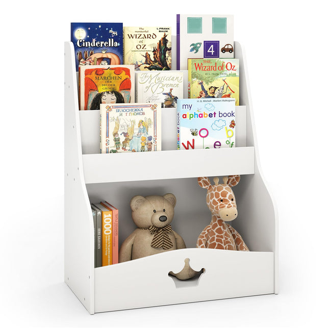 Costzon Kids Bookshelf and Toy Storage, 3-Tier Toddler Bookshelf with Large Storage Cubby