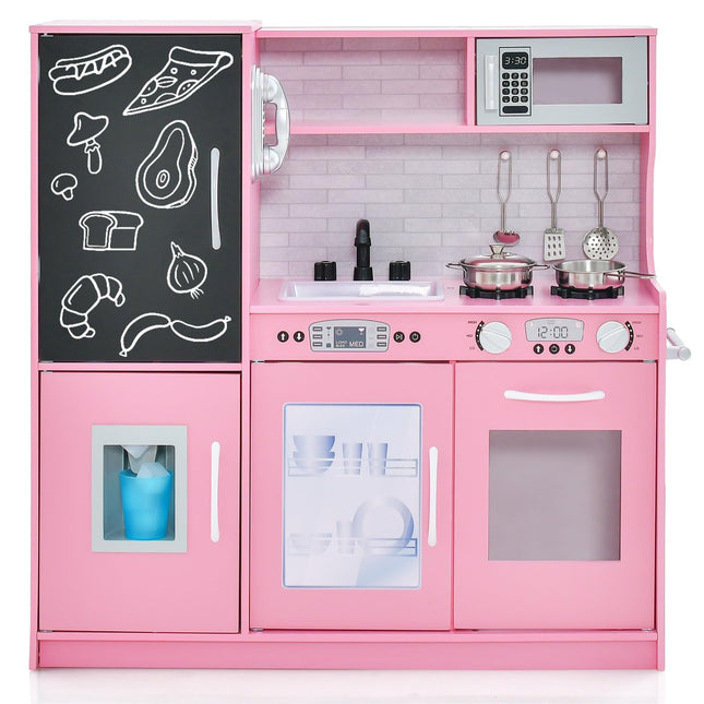 Costzon Kids Kitchen Playset, Wooden Kitchen Toy Set, Pretend Play Kitchen for Toddlers