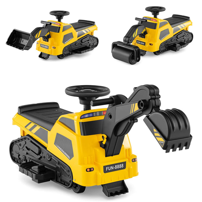 Costzon 3-in-1 Ride on Tractor, Electric Excavator Bulldozer Toy Road Roller w/Adjustable Arms