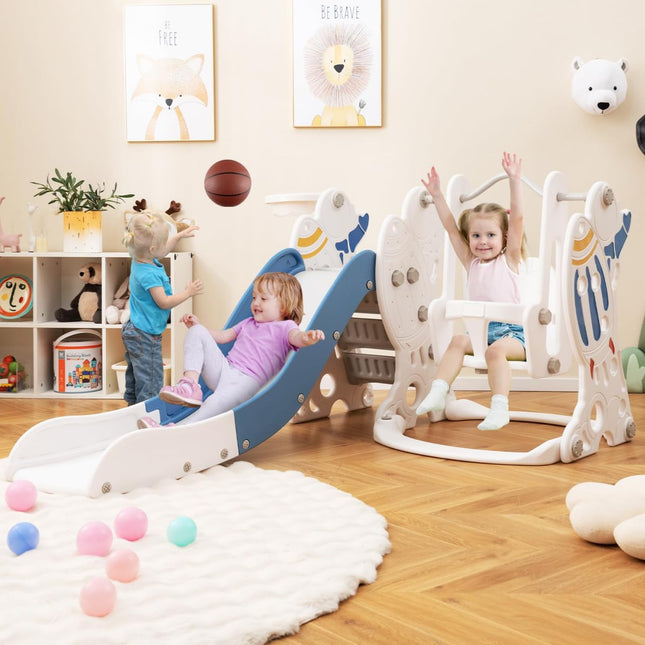 Costzon 4 in 1 Toddler Slide and Swing Set, Rocket Indoor Outdoor Baby Swing w/Slide