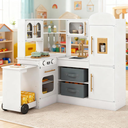 Costzon Corner Play Kitchen Little Chef Pretend Play Kitchen w/Real Light & Sound