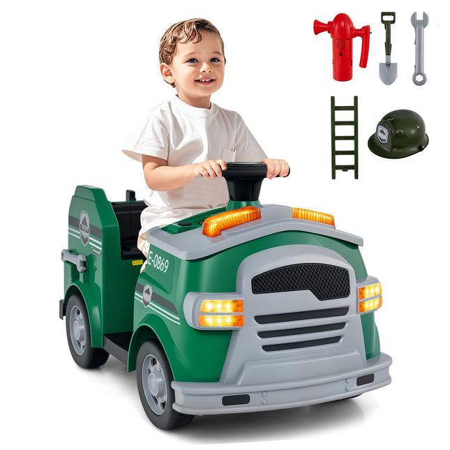 Costzon Ride on Fire Truck 12V Toddler Fire Toy Kids Car w/Shovel & Wrench