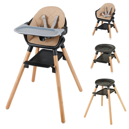 BABY JOY Baby High Chair, 6 in 1 Convertible Wooden High Chair for Babies & Toddlers with Adjustable Legs