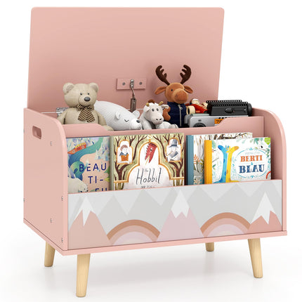 Costzon Kids Wooden Toy Box 4 Solid Wood Legs Flip-top Lid