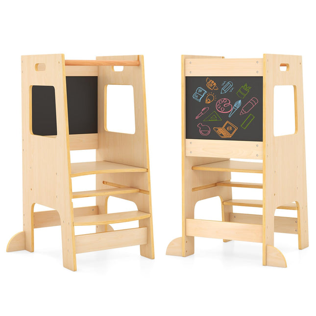 Costzon Toddler Tower, Height Adjustable Kids Kitchen Step Stool with Safety Rail