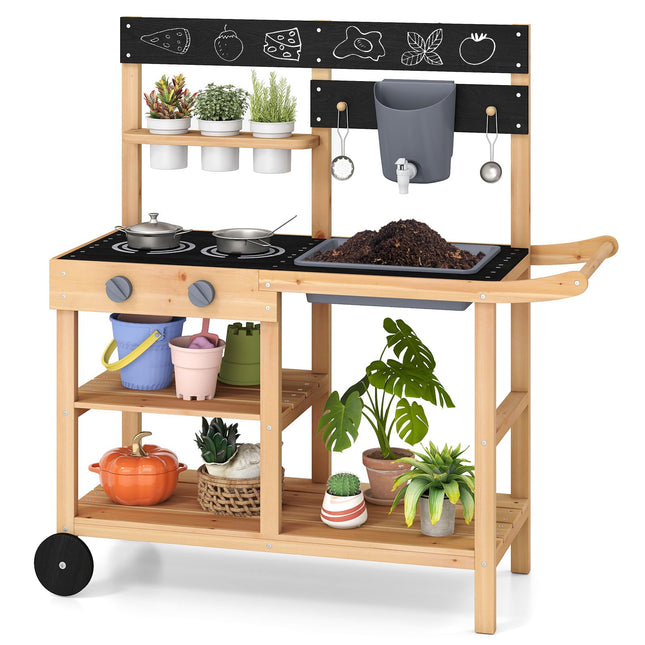 Costzon Mud Kitchen with Wheels for Backyard