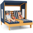 Costzon Kids Lounge Chair Outdoor, Wood Double Seat Chaise Lounge with Canopy