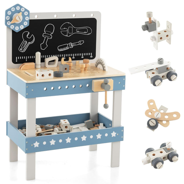 Costzon Kids Tool Bench, Wooden Pretend Workbench, Realistic Role Play Construction Building Tool Set