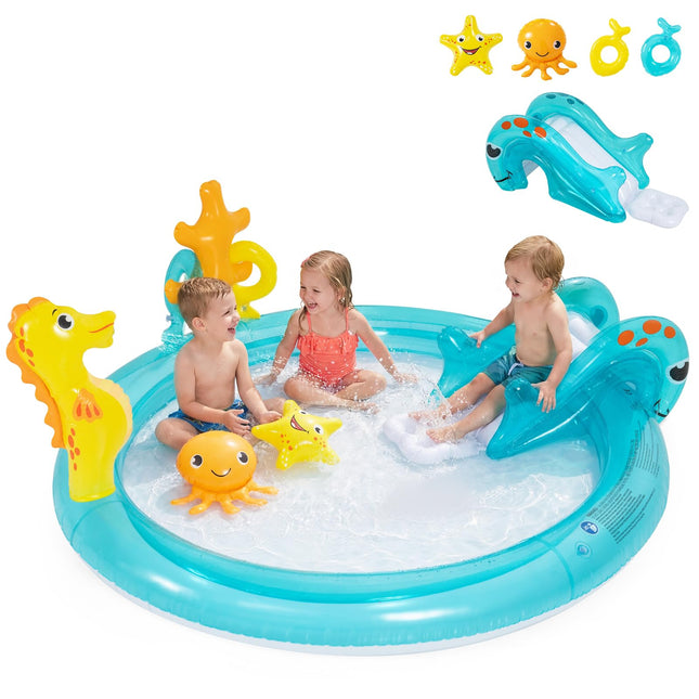Costzon Inflatable Kiddie Pool Outdoor Kids Summer Playhouse Inflatable Water Park (70'' x 62'' x 26.5'')
