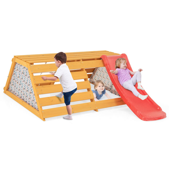 Costzon Climbing Toys for Toddlers, 5-in-1 Wooden Indoor Playground, Climbing Ladder with Slide for Kids