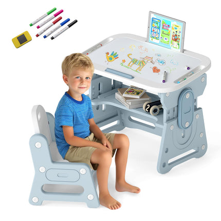 Costzon Kids Table and Chair Set Height Adjustable Art Desk Set