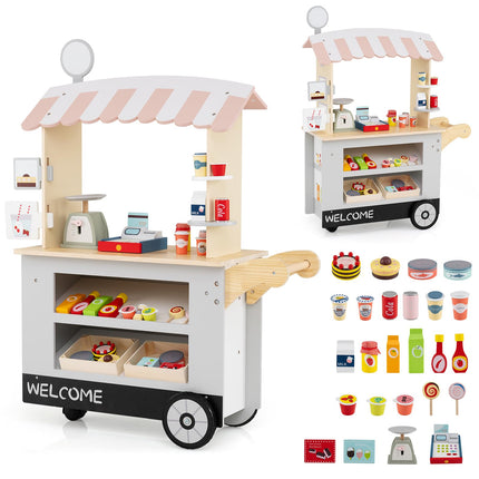 Costzon Toddler Pretend Market Stand Shop Play Set w/ 30PCS Play Toy