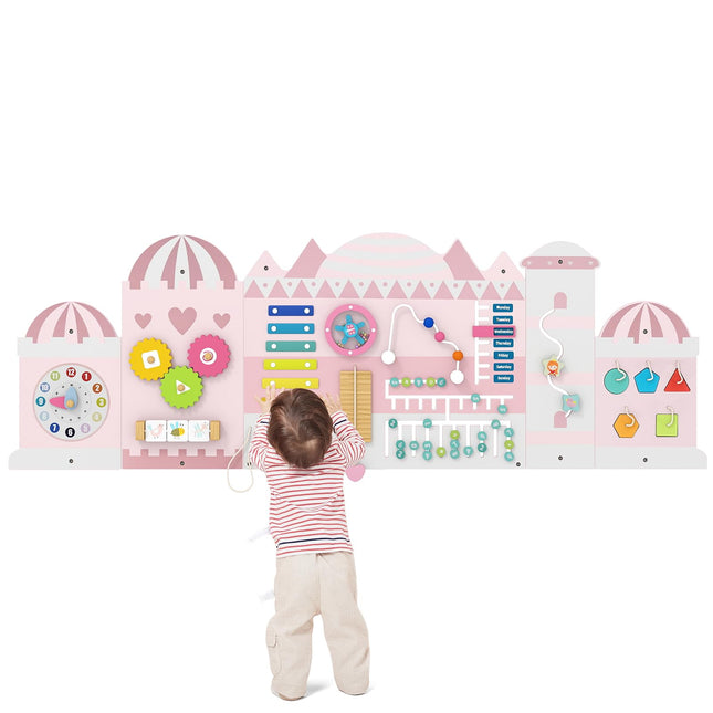 Costzon Activity Wall Busy Board 11-in-1 Montessori Wooden Sensory Wall Panels for Boy & Girl 3+