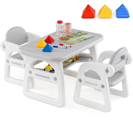 Costzon Kids Table and Chair Set, 3-Piece Plastic Activity Table with Building Blocks, Toddler Table and Chair Set