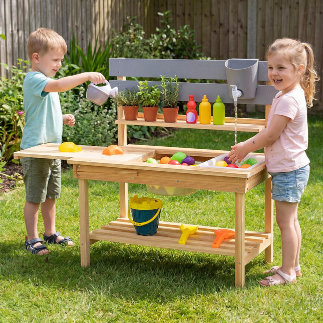Costzon Outdoor Wooden Play Kitchen w/Extended Tabletop
