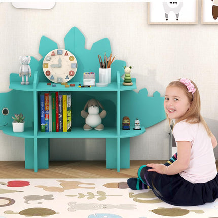 Costzon Dinosaur Kids Bookshelf, 2-Tier Toddler Montessori Shelf Book Rack, Toy and Book Storage for Kids