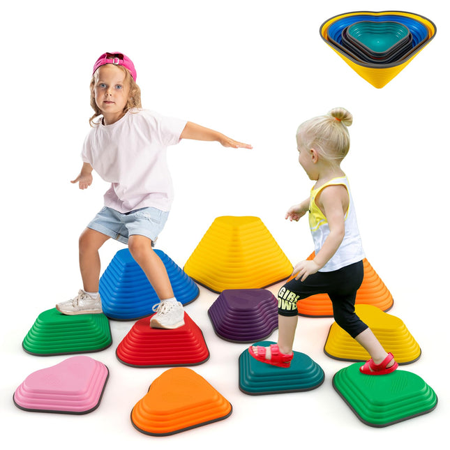 Costzon 6 Pcs Kids Stepping Stone, Non-Slip Toddler Balance Stones, Balance Blocks for Indoor/Outdoor Exercise
