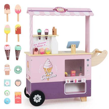 Costzon Ice Cream Cart Playset, Ice Cream Stand Push Cart with Vending Machine
