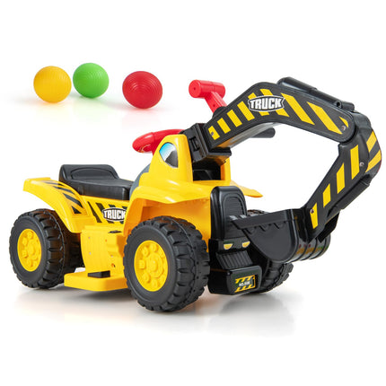 Costzon 6V Ride On Construction Excavator, Outdoor Digger Scooper Tractor Toy W/Safety Helmet