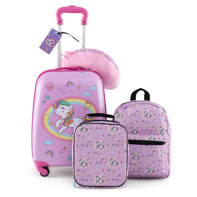 BABY JOY Kids Luggage, 5 Pieces Luggage Set w/ 16" Carry-on Hardshell Spinner Toddler Suitcase, 13" Backpack