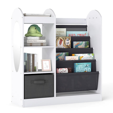 Costzon Kids Bookshelf with Full-Length Mirror Toy Storage Organizer