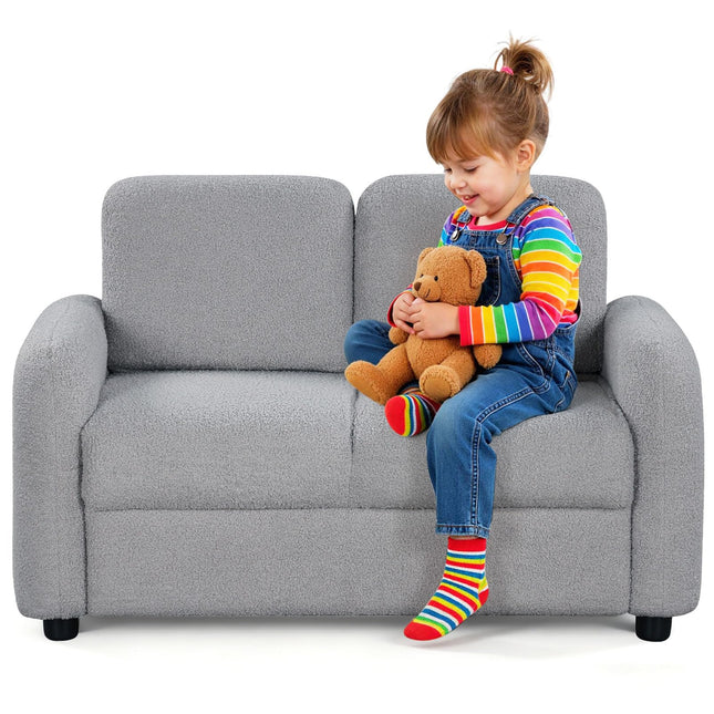 Costzon Kids Couch| Toddler Armrest Chair w/Teddy Fleece Upholstery & Solid Wooden Frame