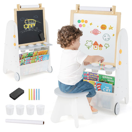 Costzon Easel for Kids 4 in 1 Toddler Activity Table & Stool Set with Magnetic Whiteboard